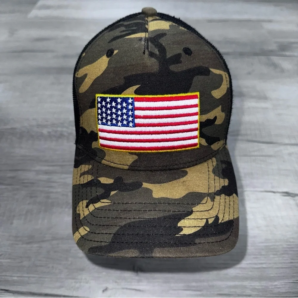 Camouflage American Flag Snapback Trucker Hat Cap- Ugly Stuff Supply Brand Camo